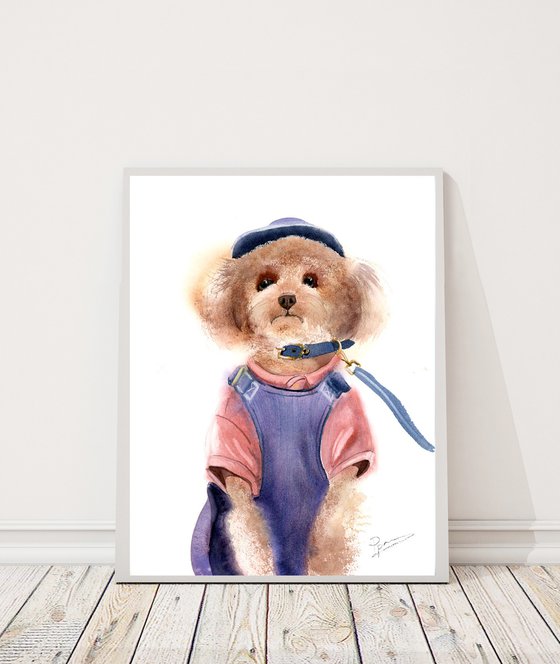 Original Dog in Clothes watercolor Painting