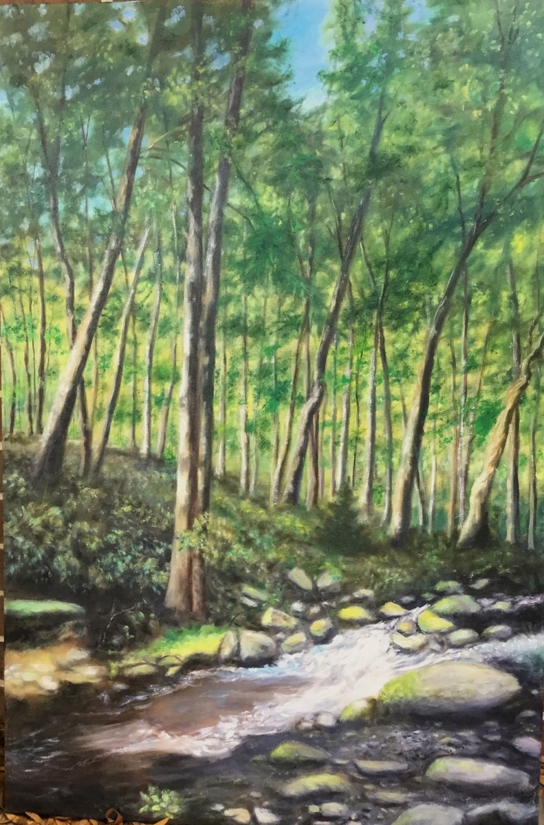 Photorealistic Landscape Oil Painting By Kathleen Mcdermott, 24 X 36", Deep In The Smokies, Original Artwork