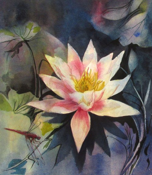waterlily with dragonfly by Alfred  Ng