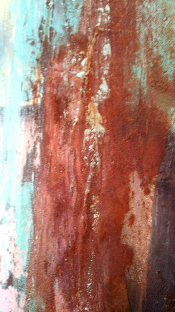 "Rusty beauty I" 80x120x2cm. Original mixed media  large painting on fabric,ready to hang