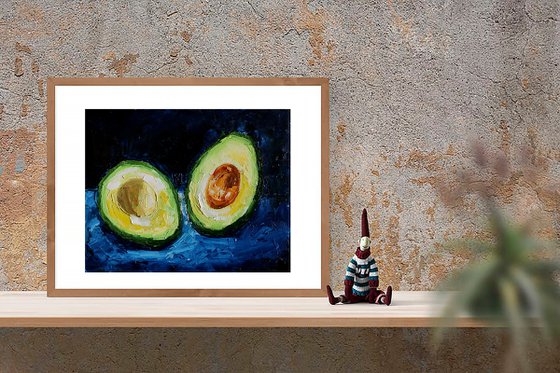 Avocado Painting Original Art Kitchen Artwork Fruit Vegan Wall Art