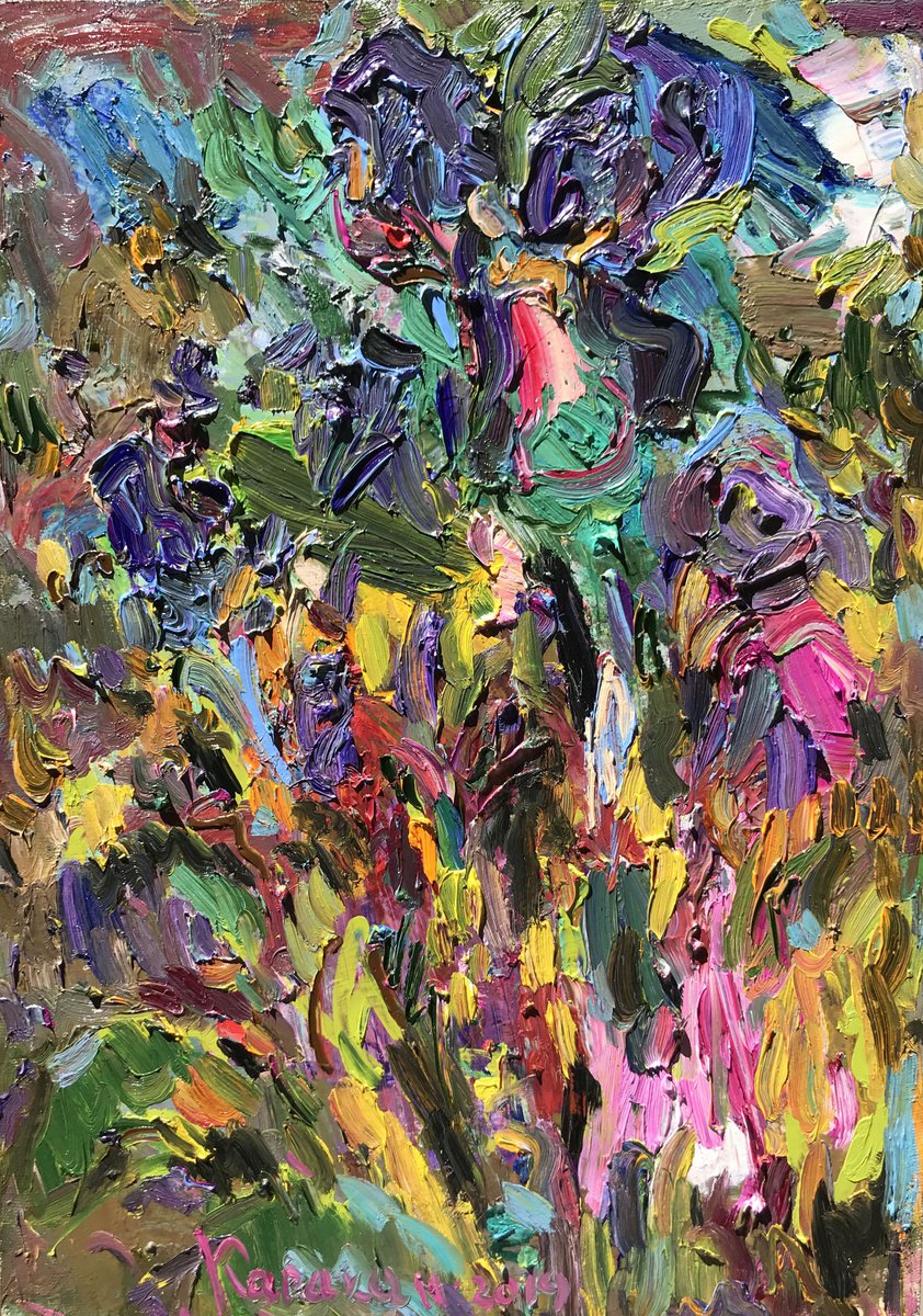 IRISES - Abstract floral oil painting - 70x50cm by Karakhan