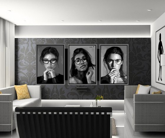 BRYN MAWR GIRLS triptych   87"x41"