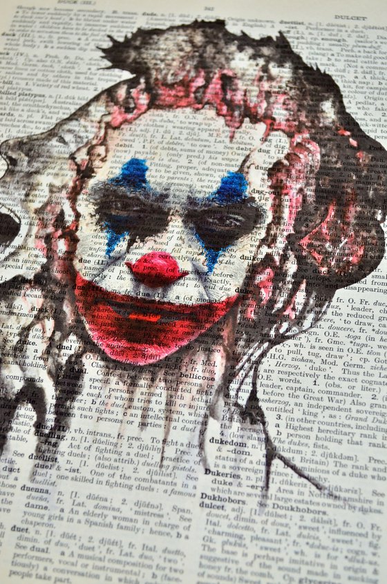Joker - Someone In My Head - Collage Art on Large Real English Dictionary Vintage Book Page