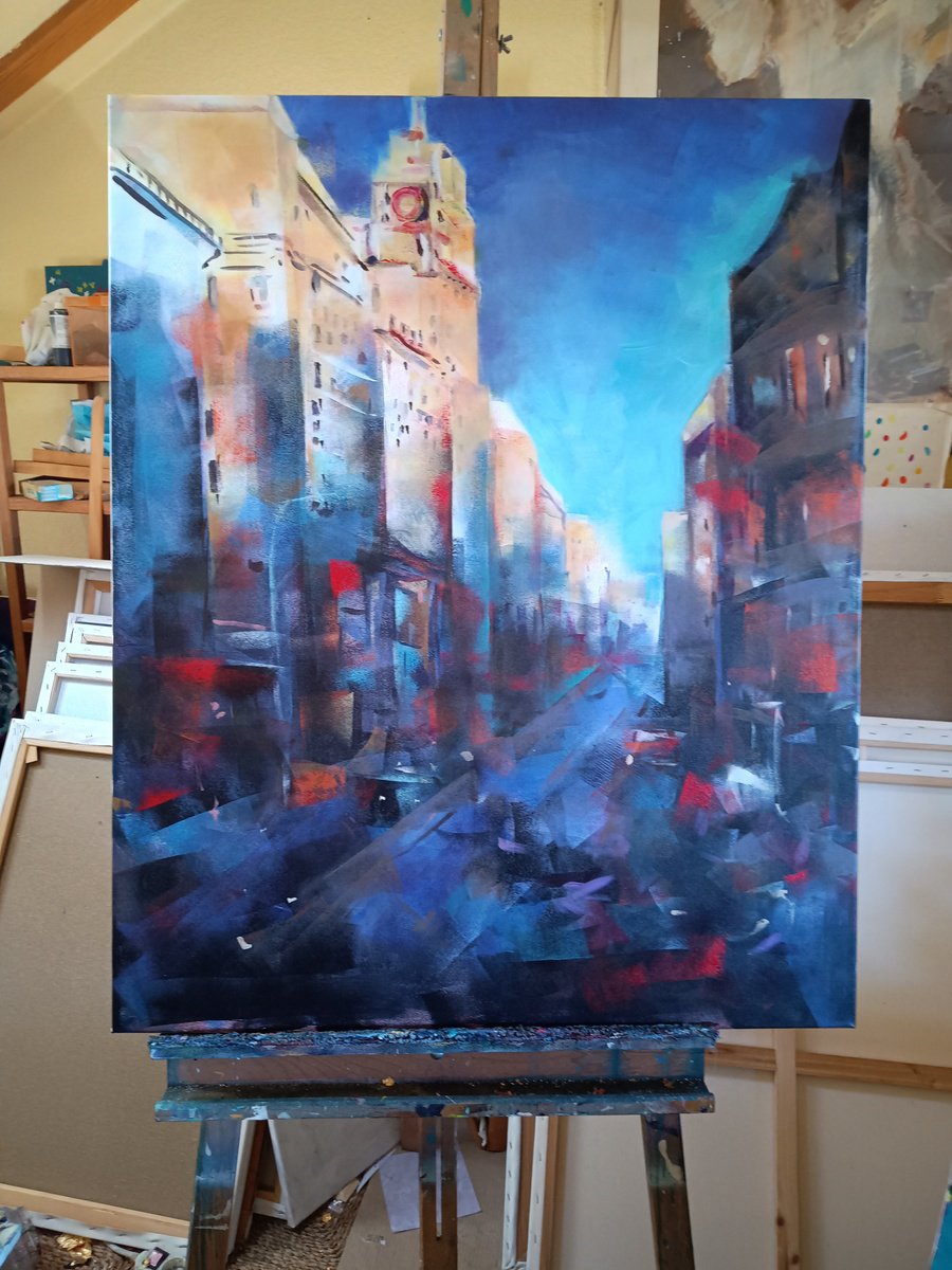 Expressive Cityscapes Acrylic Painting By Marina Del Pozo, 32 X 39", Madrid, Original Artwork