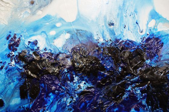 Midnight Stimulation 140cm x 100cm Blue White Textured Abstract Art