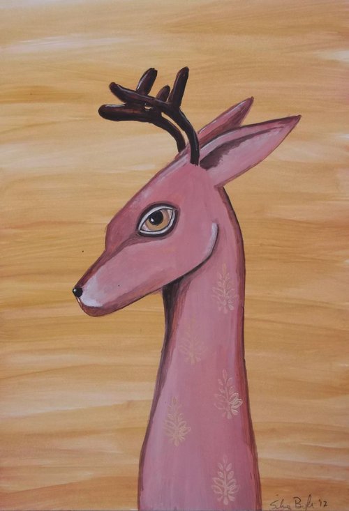 The deer on ocher background by Silvia Beneforti