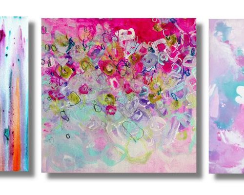 "Everything To Me" Triptych sold together as set by "Three Artfinder Artists" as donation to Dr's Without Borders. by Maria Bacha
