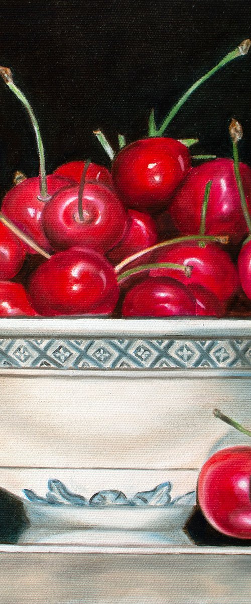 BOWL OF CHERRIES by Vera Melnyk (gift, Original Oil Painting Gift for nature lovers) by Vera Melnyk
