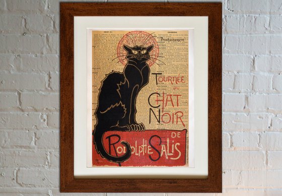 Cabaret du Chat Noir - Collage Art Print on Large Real English Dictionary Vintage Book Page