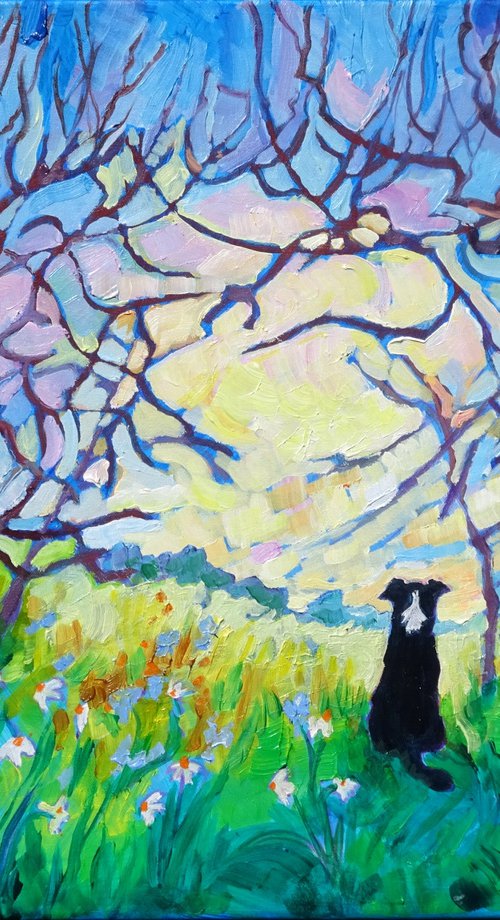Landscape with Border Collie by Mary Kemp