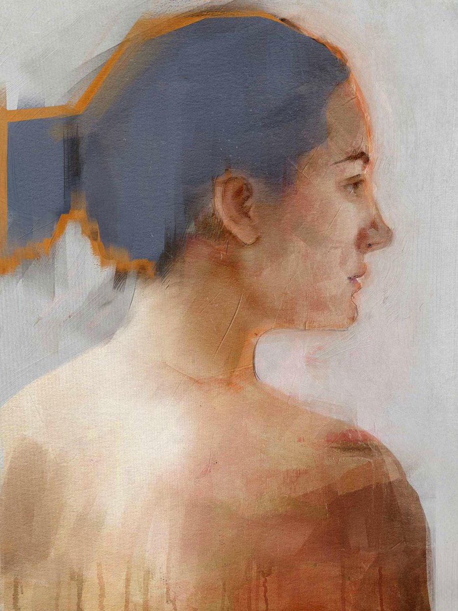 Impressionistic Portrait Acrylic Painting By Dario Moschetta, 16 X 21, Contour Memory, Original Artwork