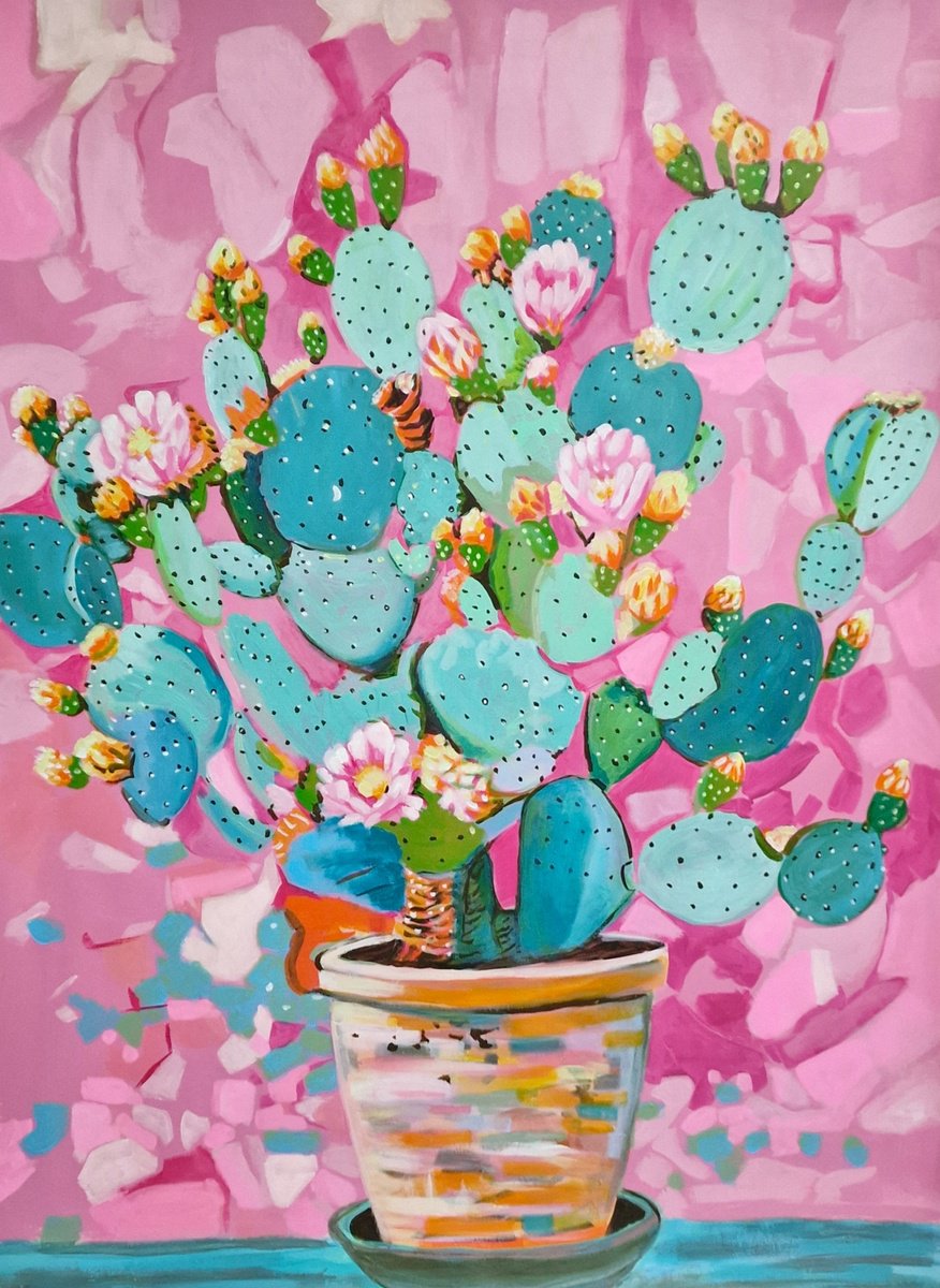 Impressionistic Botanical Acrylic Painting By Alexandra Djokic, 28 X 37, Cactus No 1, Original Artwork