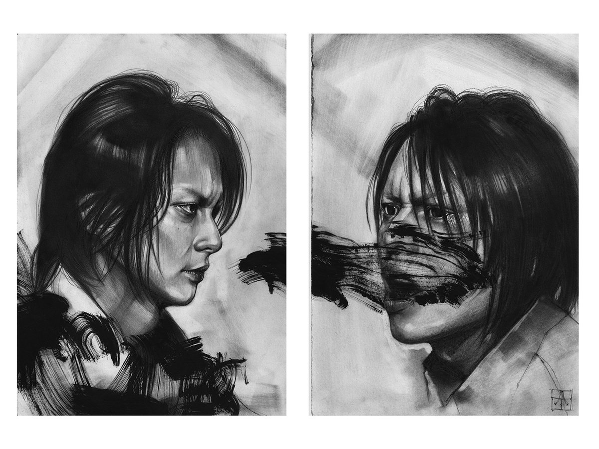 Portrait Charcoal Drawing By Anastasia Terskih, 8 X 12, From Light To Darkness, Original Artwork