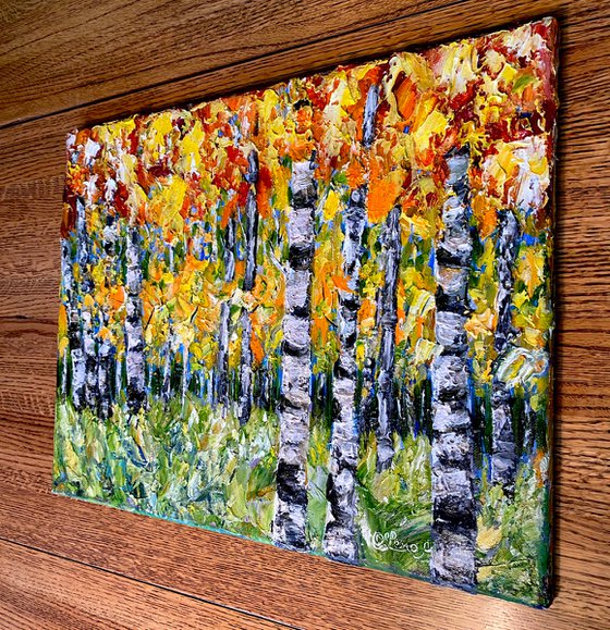 Aspen Trees impasto with Palette Knife