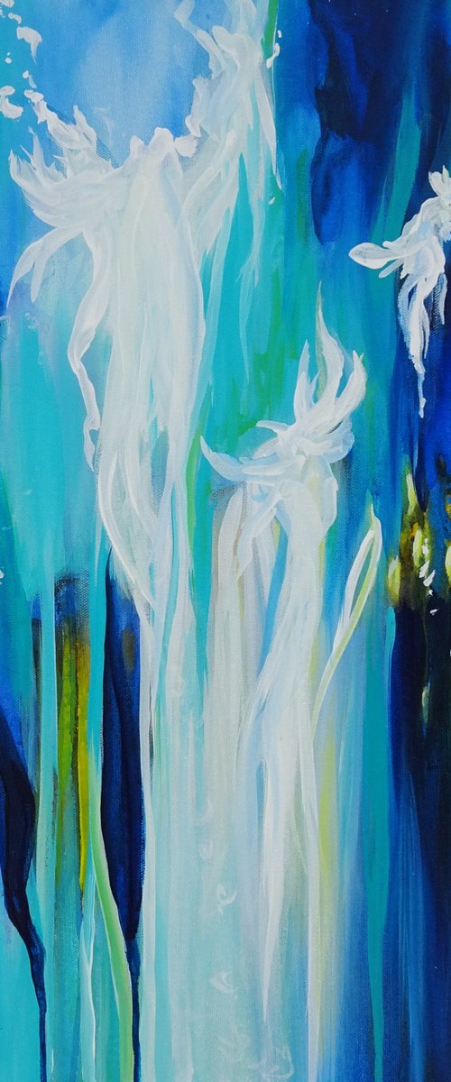 Abstract Navy, Ocean Blue, Turquoise, Teal, Aqua, White Painting. Contemporary Artwork for Livingroom, Bedroom, Bathroom Decor by Sveta Osborne