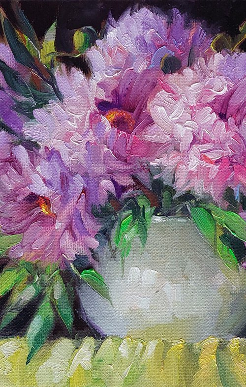 Purple peony flowers by Nataly Derevyanko