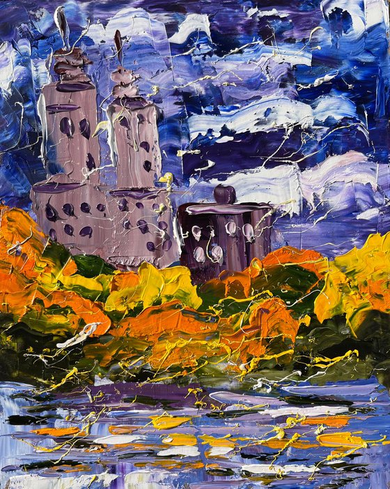New York Painting Cityscape Original Art Fall NYC Oil Impasto Artwork Small Home Wall Art 8 by 10" by Halyna Kirichenko
