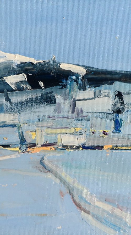 Winter Mountains Switzerland Christmas Evening Painting Art Fine Art Landscape painting by Yehor Dulin