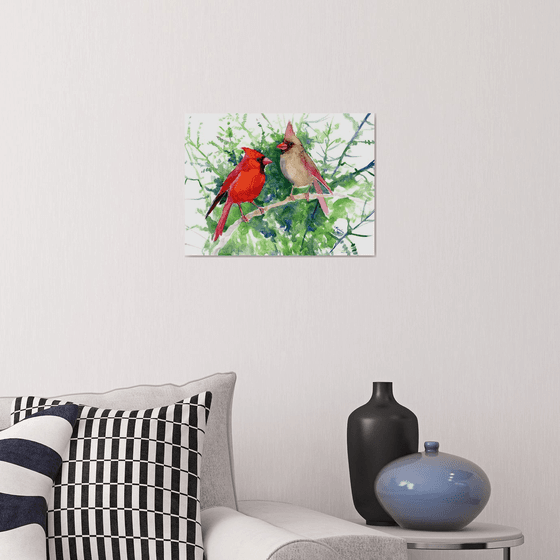 Cardinal Birds watercolor Painting