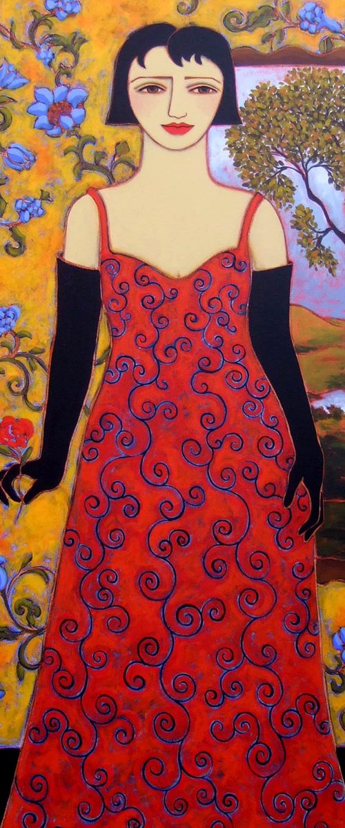 Woman with Landscape & Rose by Karen Rieger