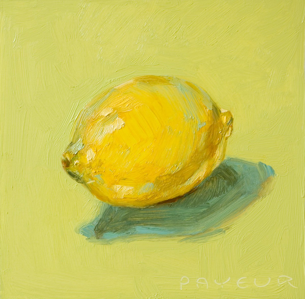 gift for food lovers: modern still life of yellow lemon on green by Olivier Payeur