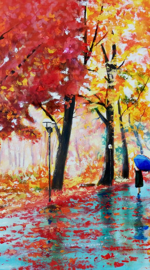 Autumn rain and an umbrella by Gordon Bruce