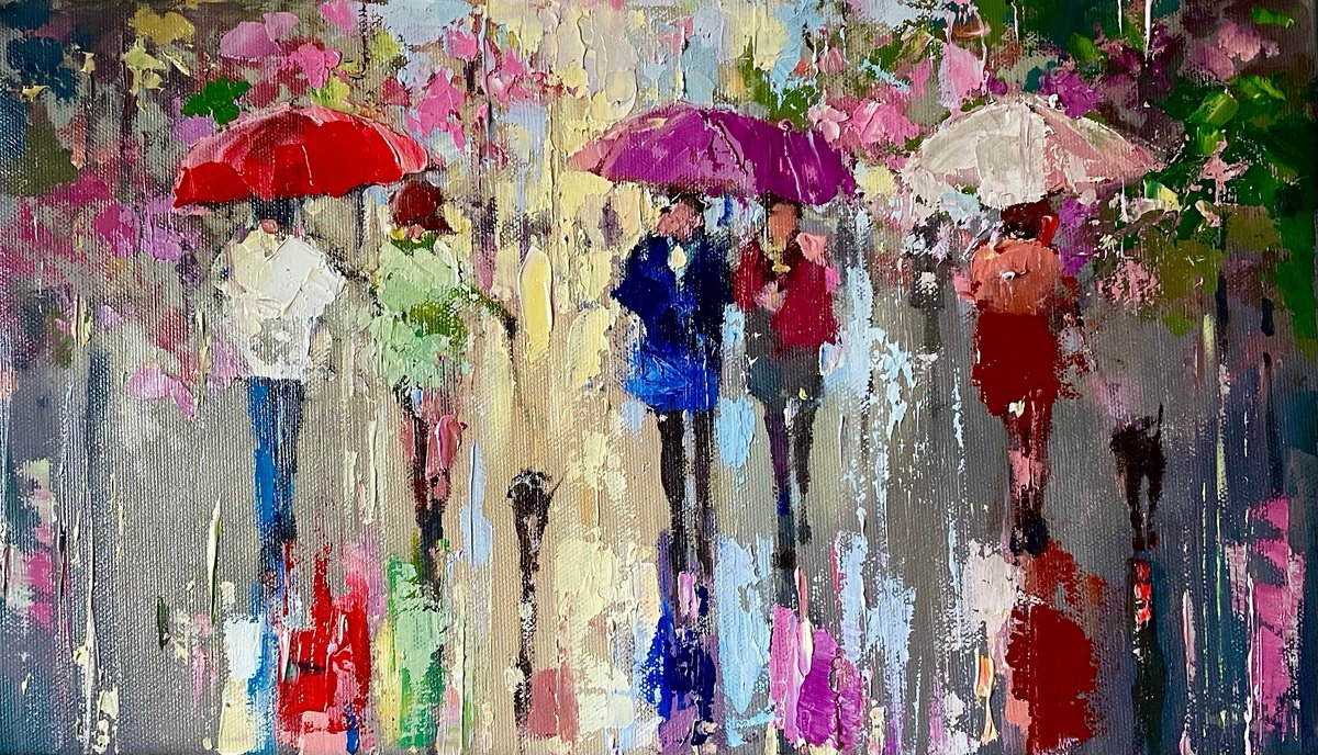 Impressionistic Landscape Oil Painting By Ewa Czarniecka, 14 X 8, City Park, Original Artwork