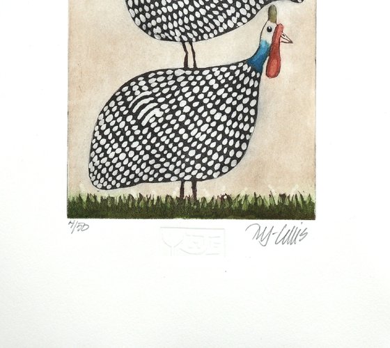 Two little guinea hens