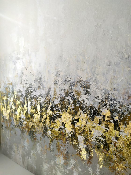 White abstraction with gold leaf