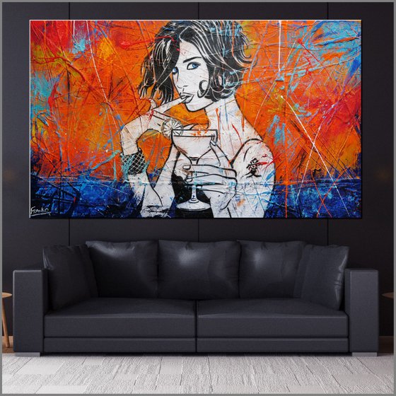 Cocktails on Lime 200cm x 120cm Cocktail Girl Textured Urban Pop Art