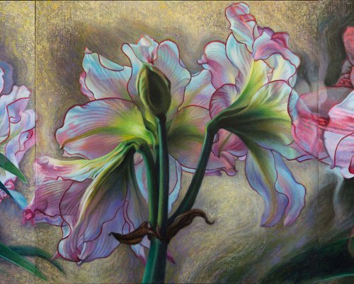 Pink Amaryllis Triptych by Kathy Carney