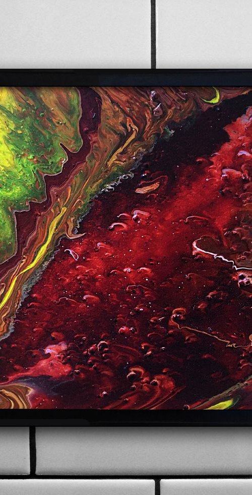 "Hell Broke Loose" - FREE USA SHIPPING - Original Abstract PMS Fluid Acrylic Painting, Framed - 22 x 18 inches by Preston M. Smith (PMS)
