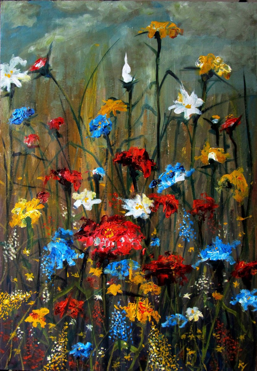 Illustrative Botanical Oil Painting By Serhiy Roy, 17 X 23", Simphony Of Flowers Iii., Original Artwork