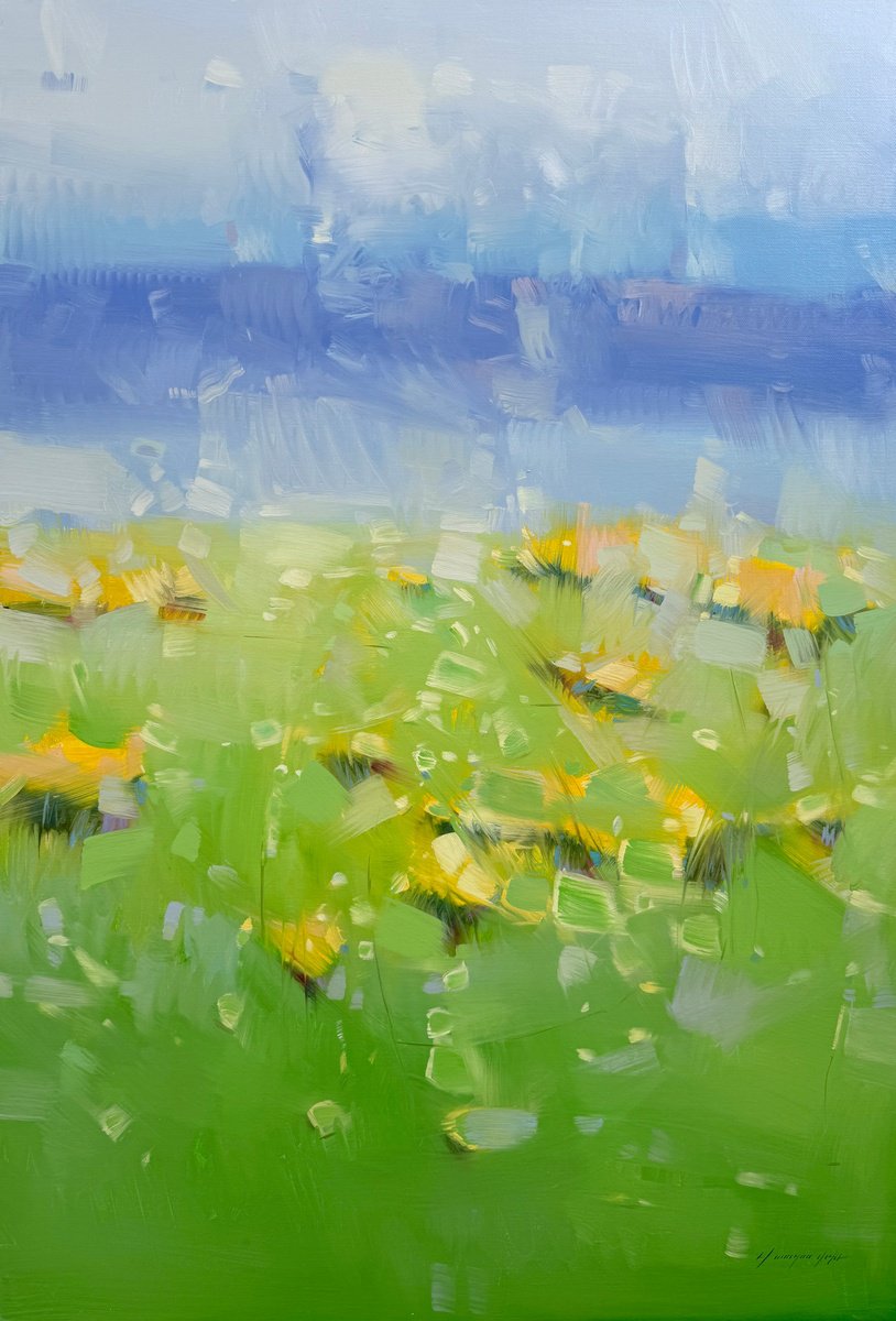 Impressionistic Landscape Oil Painting By Vahe Yeremyan, 30 X 45", Flowers Valley, Original Artwork