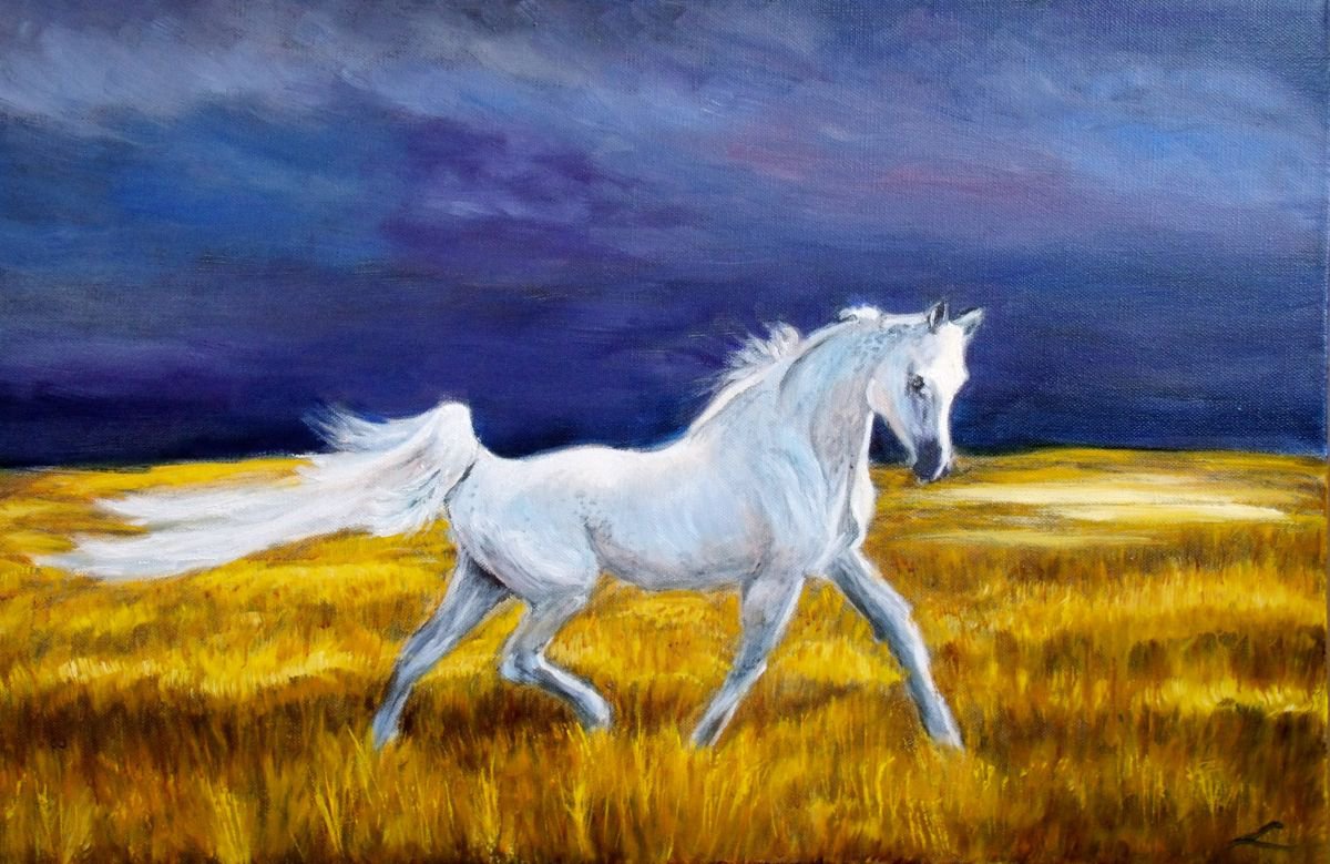 Impressionistic Animal Oil Painting By Elena Sokolova, 24 X 16, Patronus, Original Artwork