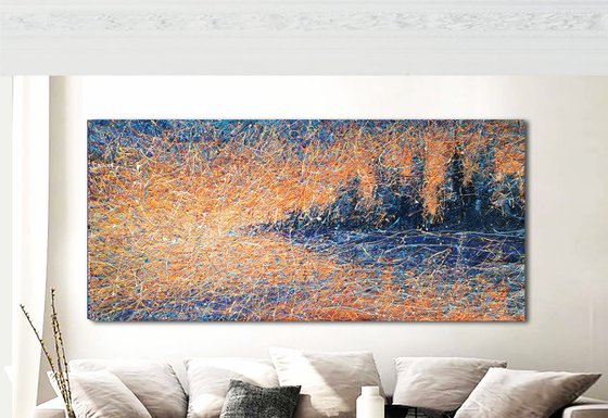 Large New York City Landscape painting Orange sky painting Cityscape Painting Landscape Original Night City art