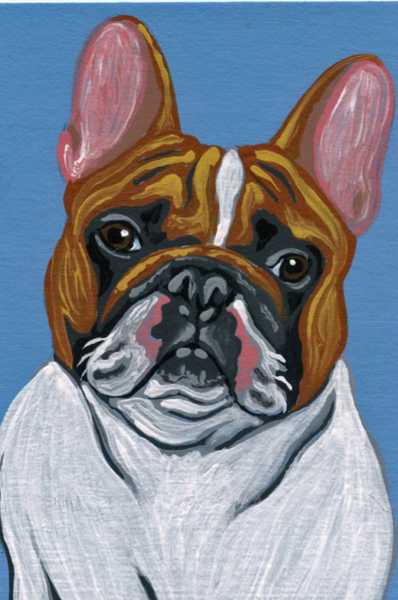 ACEO ATC Original Miniature Painting Red Pied French Bulldog Pet Dog Art-Carla Smale