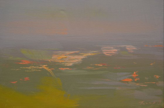 Plein air landscape painting "Dawn Above the City"