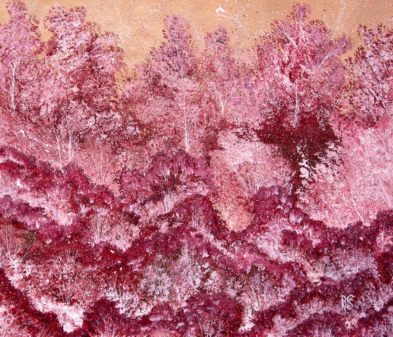 Pink and burgundy blooming landscape