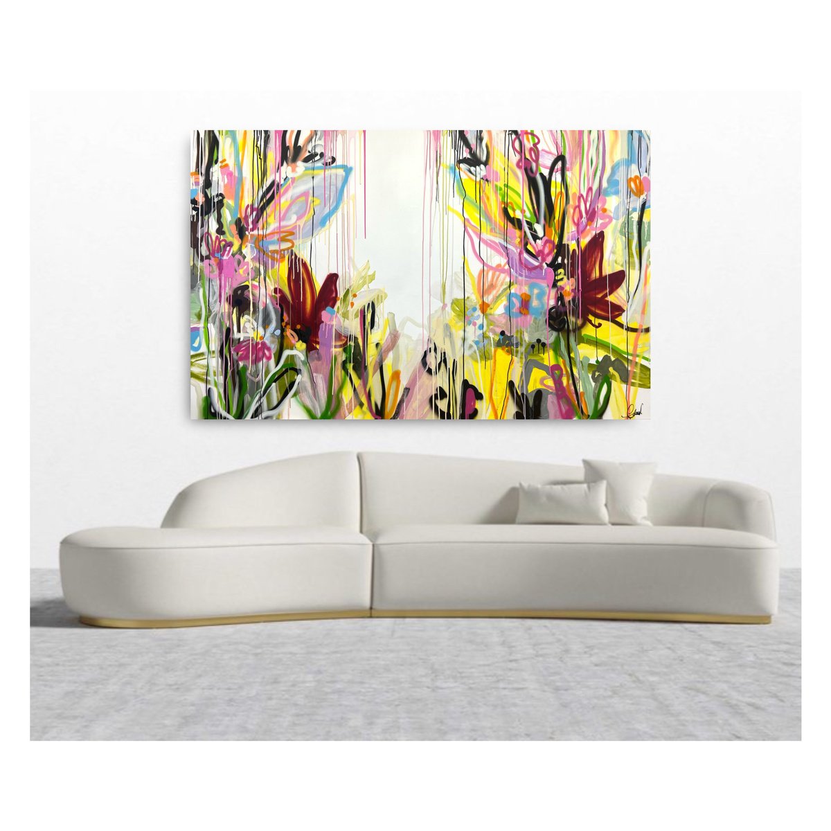 Abstract Botanical Painting By Maria Esmar, 87 X 55", Magie Des Fleurs, Original Artwork