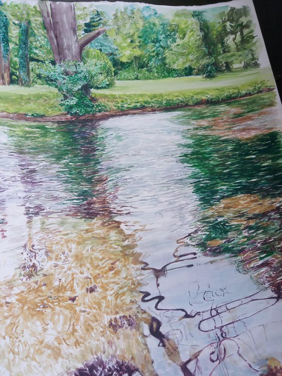 Watercolor river painting