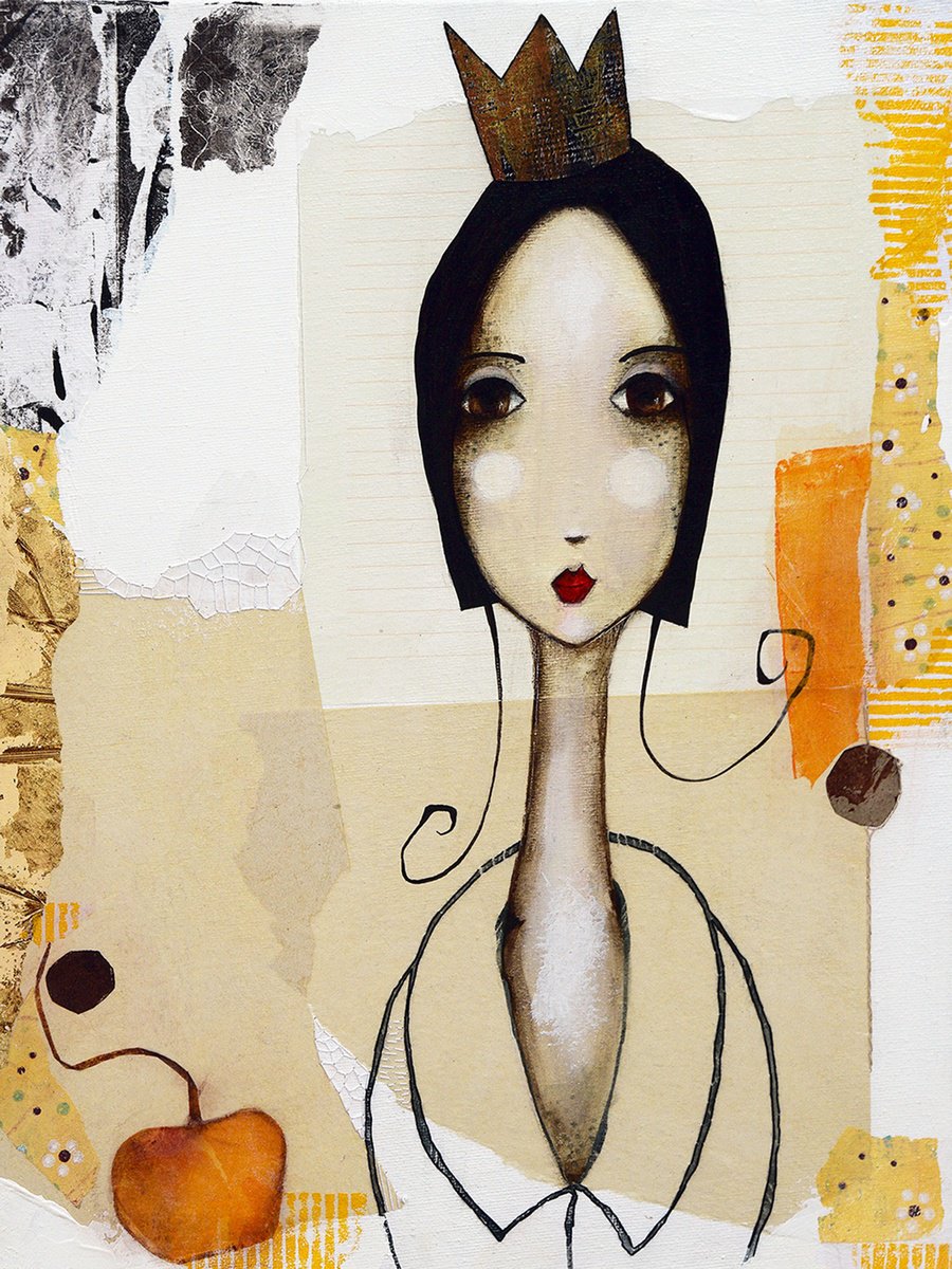 Illustrative Portrait Acrylic Painting By Armandine Js, 12 X 16, Reinette -2-, Original Artwork