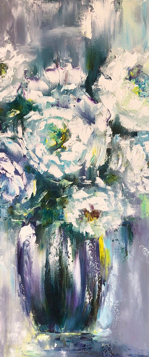 COLD HEART - Blue. Abstract flowers. Lush peonies. Bouquet. White. Freezing. Haze. by Marina Skromova