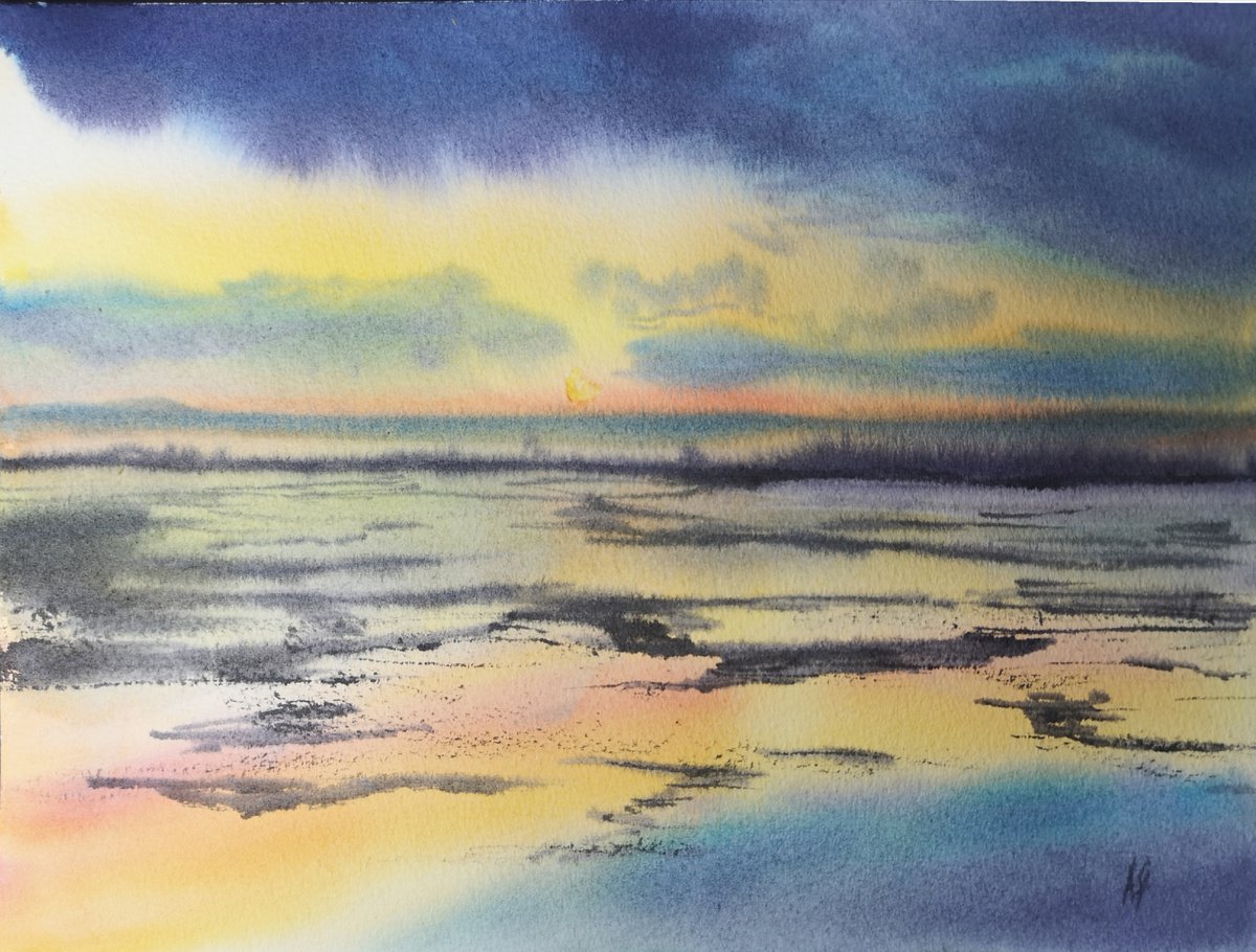 Impressionistic Landscape Watercolour By Aneta Gajos, 13 X 9, Bali Beach, Original Artwork
