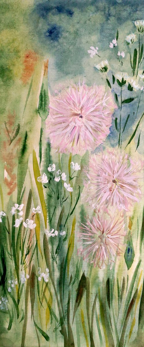 Dandelions Watercolor Painting by Halyna Kirichenko