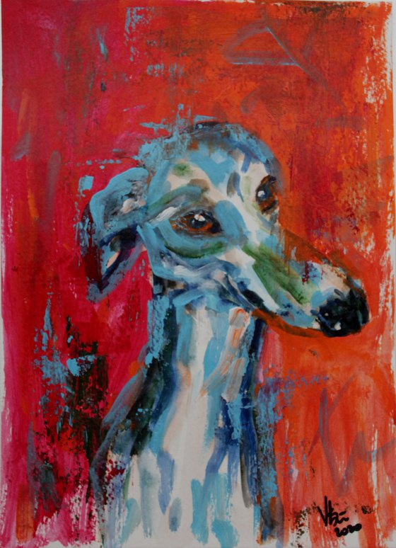 Hero - Dog- animal art painting - grey hound painting-whippet- dog lovers gift