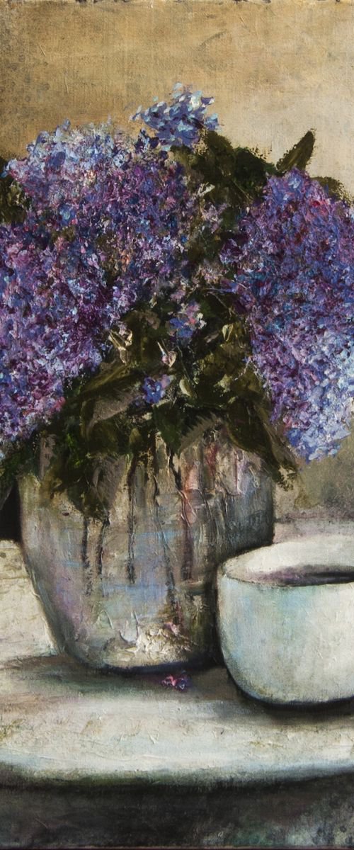 Evening still life with a lilac. by Leo Baxiner