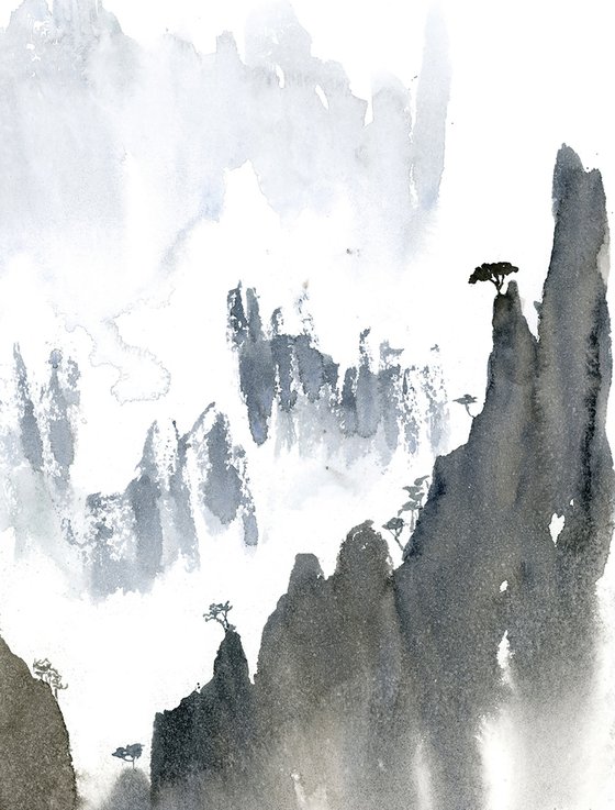 Japanese mountains painting (number 2 ) -  Original Watercolor Painting
