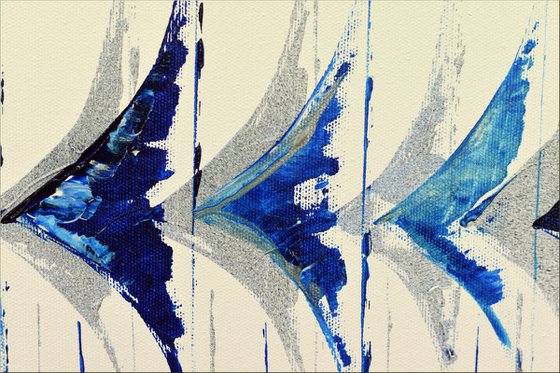 Blue Sails  - abstract acrylic painting, canvas wall art, framed modern art